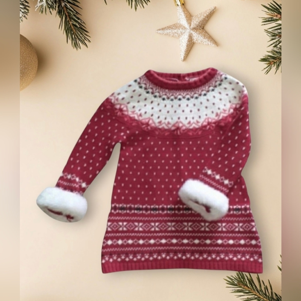 - - ASPEN KIDS INFANT KNIT DRESS W/FAUX FUR CUFFS - Picture 2 of 9